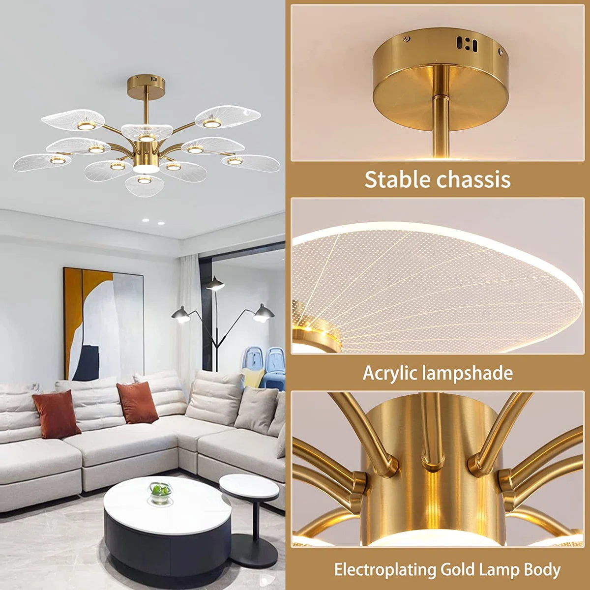 Set of 10 Sputnik LED chandelier lights with modern metallic finish, ideal for contemporary lighting decor.