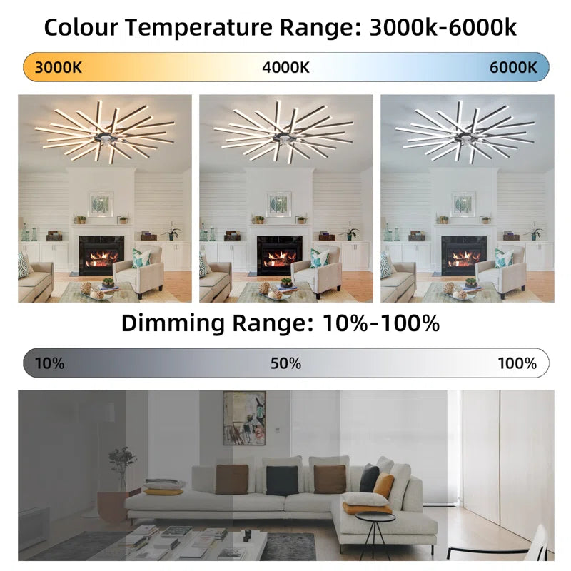 114cm reversible ceiling fan with LED lights from TheChandelierCo, featuring dimmable blades and remote control.
