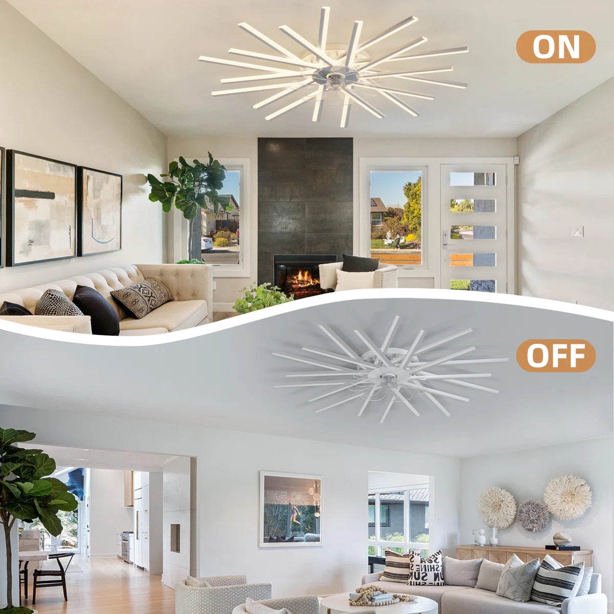 114cm dimmable reversible ceiling fan with LED lights and remote control by TheChandelierCo, shown with blades and integrated lighting.