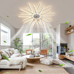 114cm dimmable reversible ceiling fan by TheChandelierCo with integrated LED lights and remote control, shown in a modern living room setting.