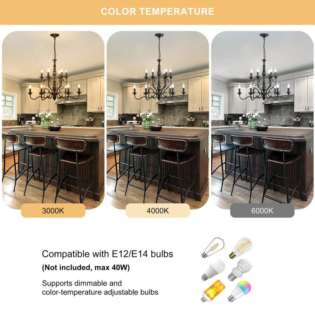 12-Light Dimmable Candle Style Chandelier