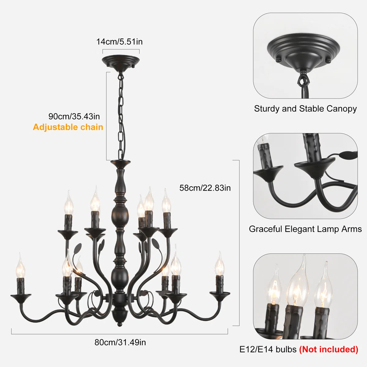 12-Light Dimmable Candle Style Chandelier