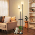 Black 163cm tray table floor lamp with fabric shade and E27 bulb fitting, stylish lighting from TheChandelierCo.