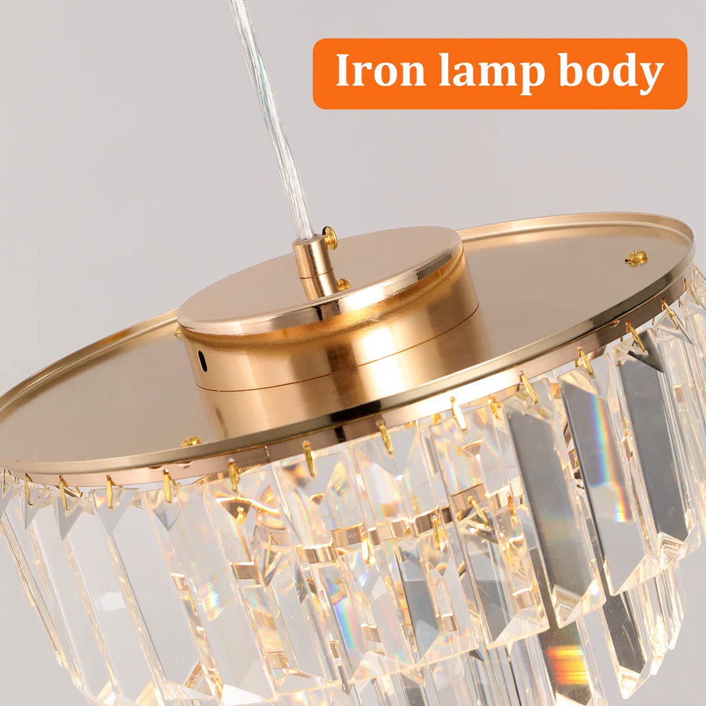 Elegant crystal LED chandelier by TheChandelierCo with multiple sparkling light crystals and a sleek modern design.