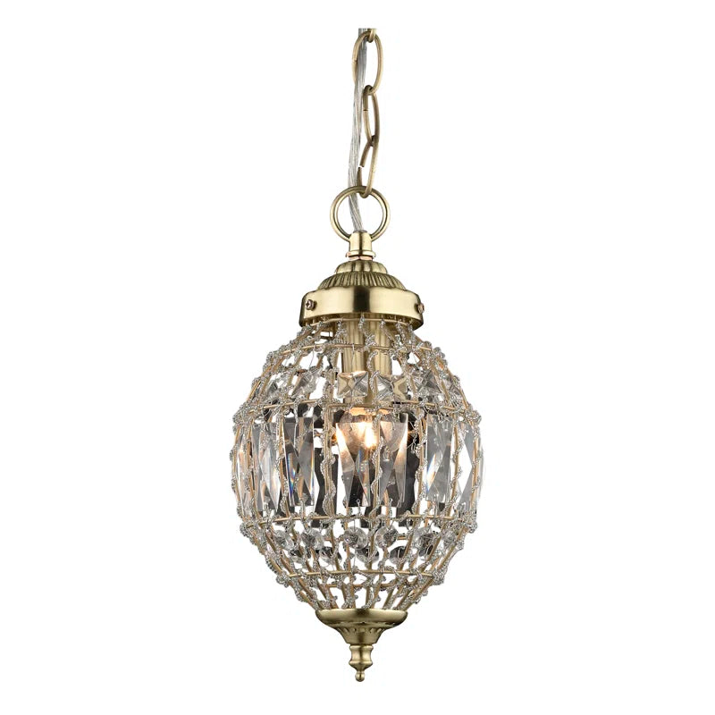 Light satin brass crystal pendant chandelier by TheChandelierCo featuring hanging faceted crystal accents.