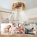 30cm smart ceiling fan by TheChandelierCo with 7 blades, remote control, and integrated light kit, shown with blades extended and light on.