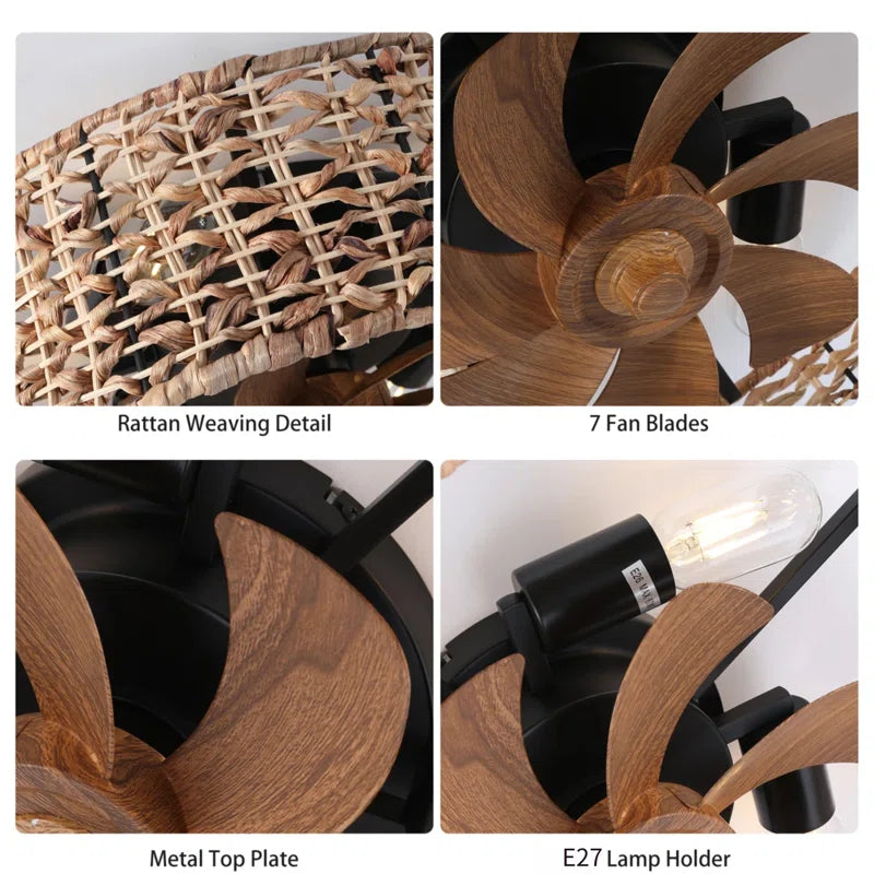 Smart ceiling fan with 7 blades, remote control, and integrated light kit, 30cm size, by TheChandelierCo.