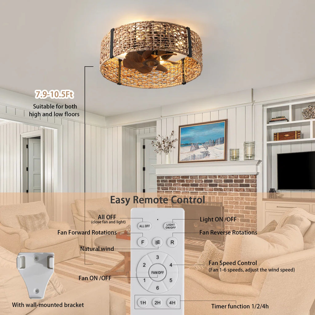 30cm smart ceiling fan with 7 blades, remote control, and integrated light kit, by TheChandelierCo.