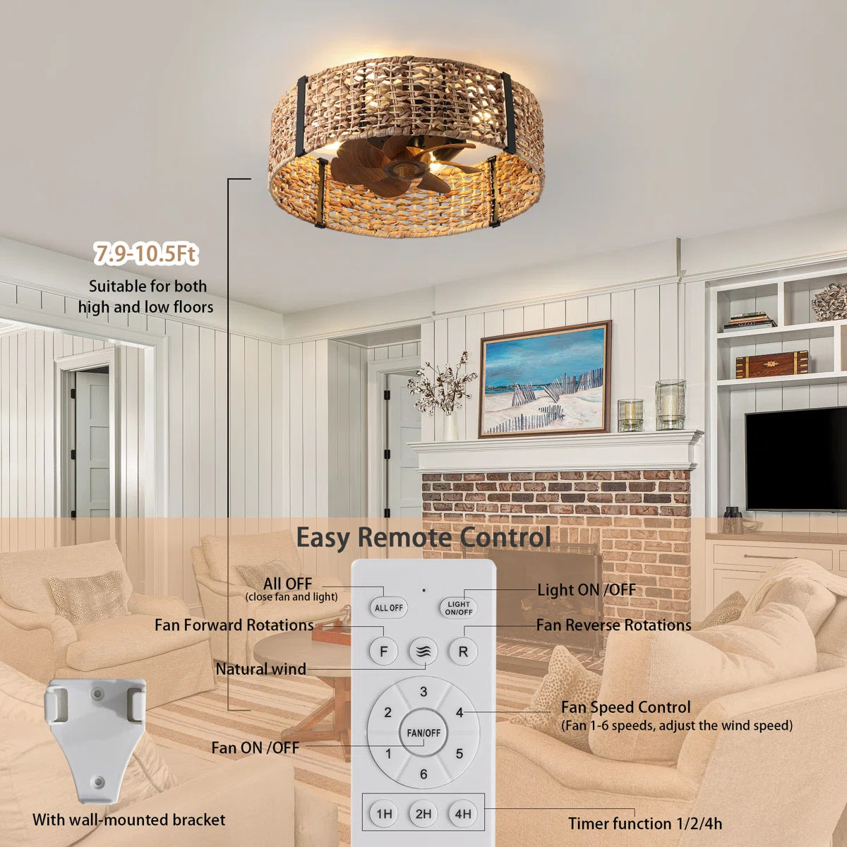 30cm smart ceiling fan with 7 blades, remote control, and integrated light kit, by TheChandelierCo.