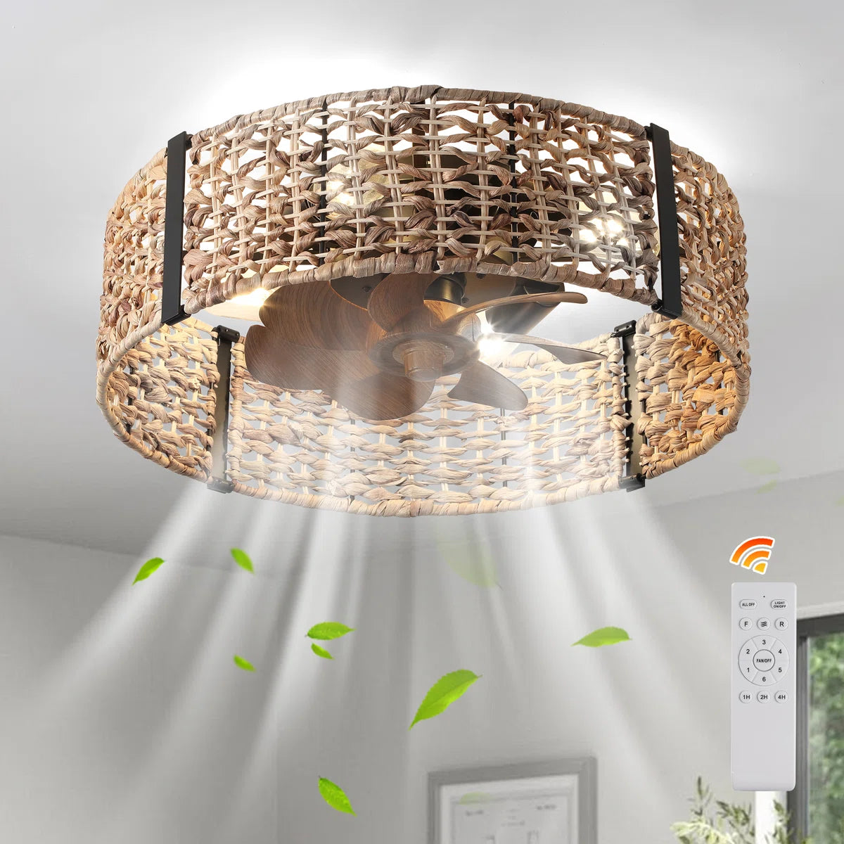 Smart ceiling fan with 7 blades, remote control, and integrated light kit, 30cm size from TheChandelierCo.