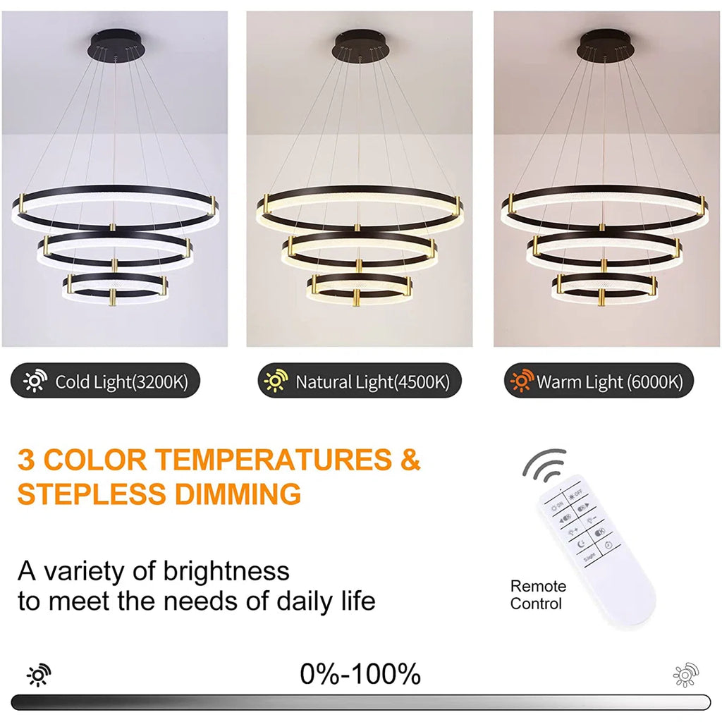 Modern 80cm tiered chandelier with three rings, dimmable LED acrylic crystals, pendant lighting by TheChandelierCo.