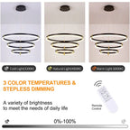 Modern 80cm tiered chandelier with three rings, dimmable LED acrylic crystals, pendant lighting by TheChandelierCo.