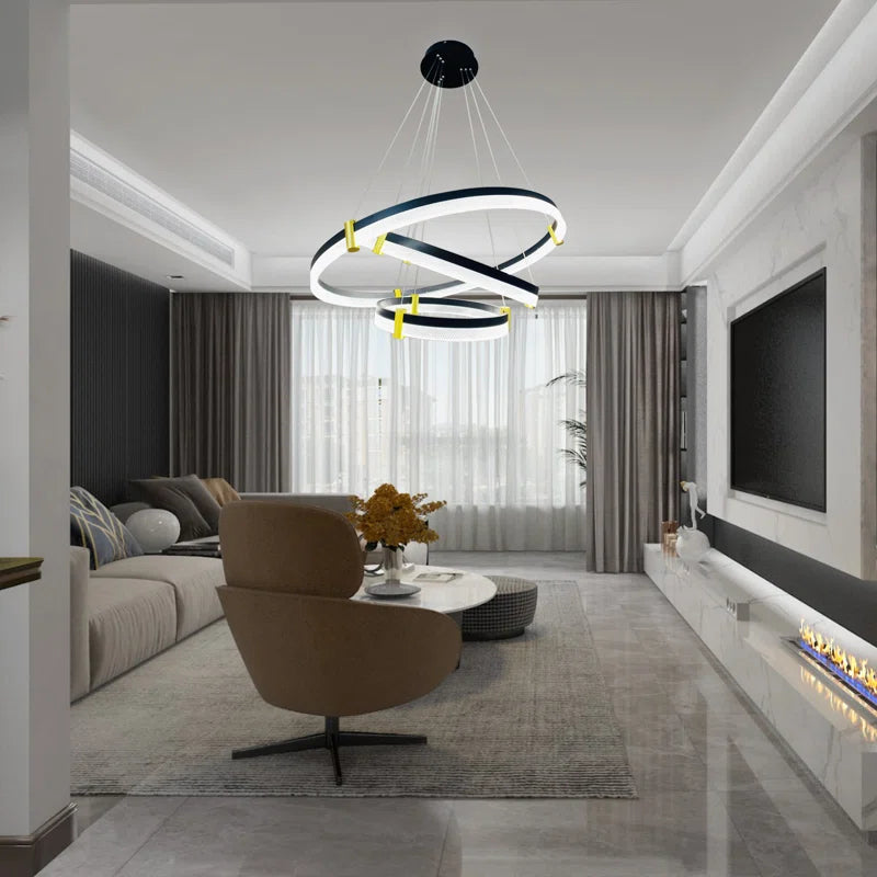 Modern 80cm tiered chandelier with three acrylic rings, dimmable LED lighting, and crystal accents from TheChandelierCo.