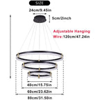 Modern 3-ring 80cm tiered chandelier by TheChandelierCo with dimmable LED acrylic crystals pendant lighting.
