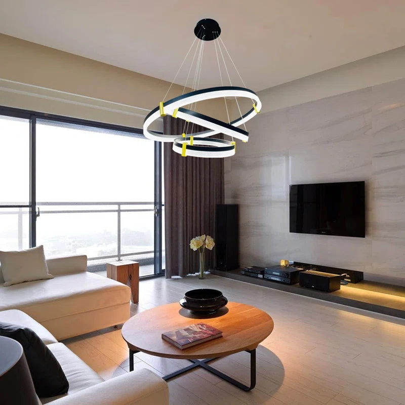 Modern 80cm tiered chandelier with three rings, dimmable LED acrylic crystals, pendant lighting by TheChandelierCo.