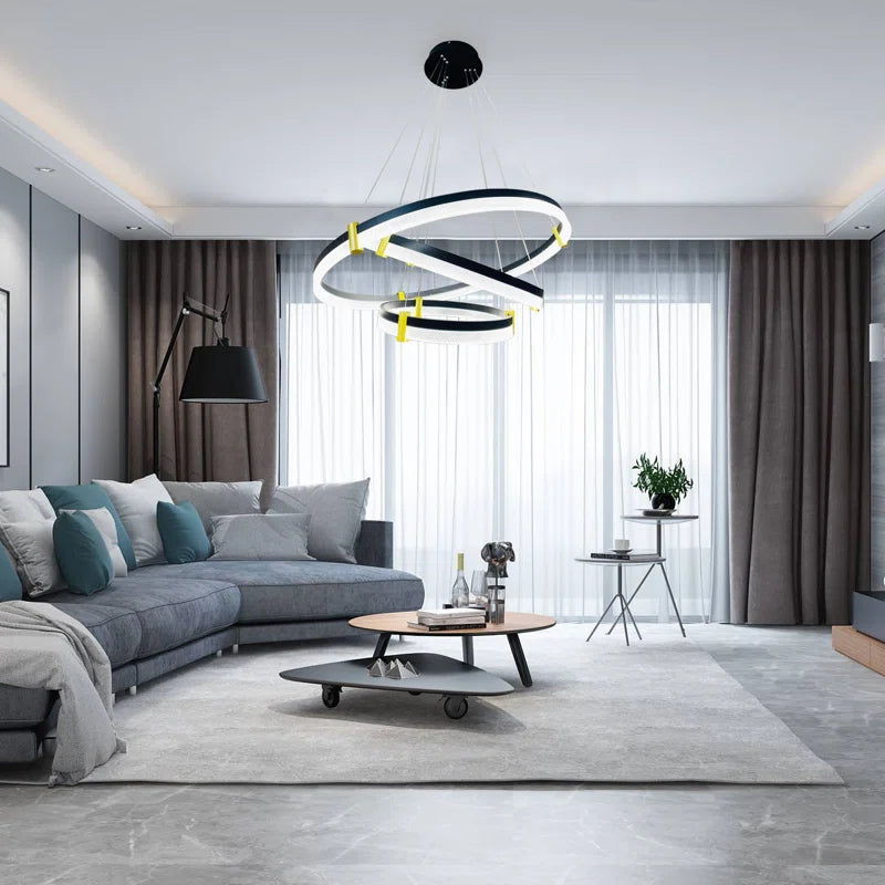 Modern 3-ring 80cm tiered chandelier with dimmable LED acrylic crystals pendant lighting from TheChandelierCo