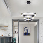Modern 80cm tiered chandelier with three rings, dimmable LED acrylic crystals, pendant lighting by TheChandelierCo.