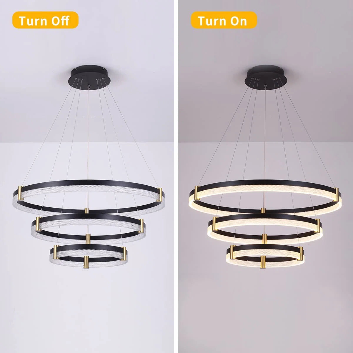 Modern 80cm tiered chandelier with three rings, dimmable LED acrylic crystals, pendant lighting by TheChandelierCo.
