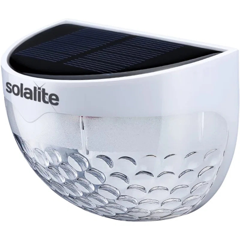 Set of two 4.5cm high solar-powered outdoor LED bulkhead lights by TheChandelierCo, weather-resistant with integrated illumination.