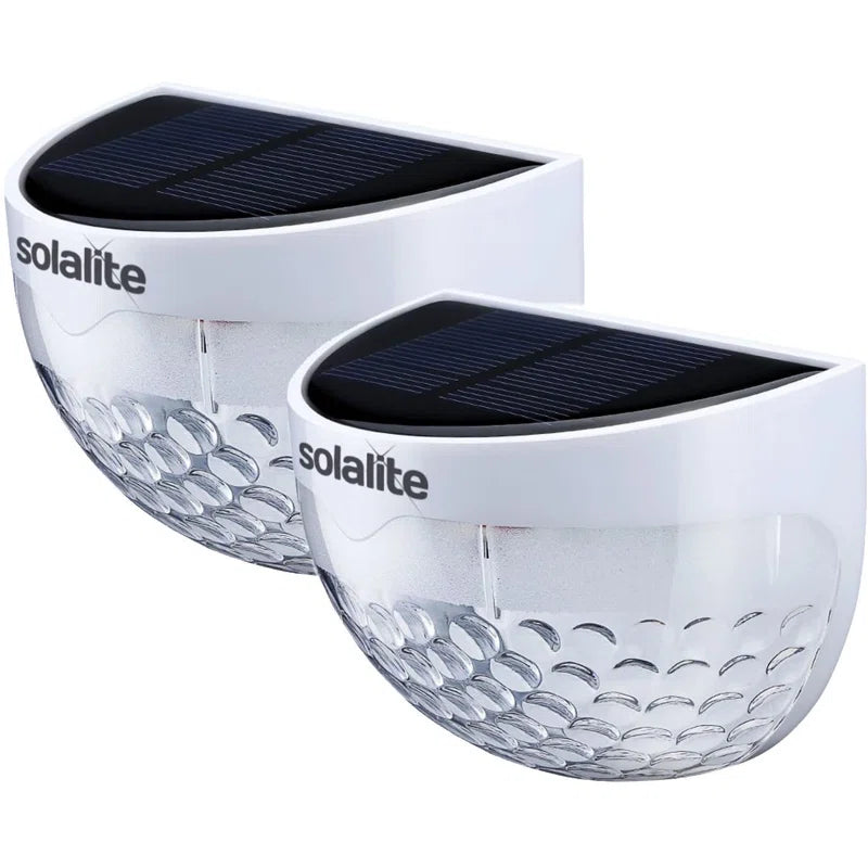 Set of two 4.5cm solar-powered LED outdoor bulkhead lights by TheChandelierCo, compact waterproof lighting for outdoor spaces