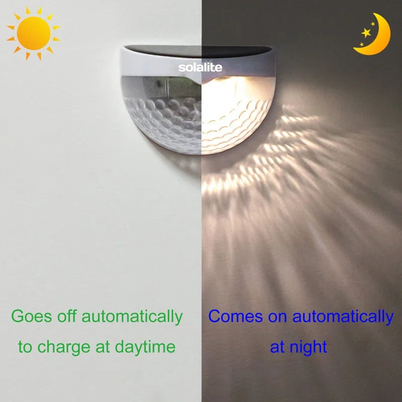 Set of two 4.5cm high solar-powered LED outdoor bulkhead lights by TheChandelierCo, weather-resistant with integrated LED bulbs.