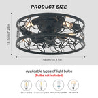 46cm farmhouse caged ceiling fan with light kit and remote control, featuring rustic design and metal cage enclosure.