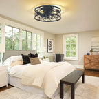 Farmhouse-style 46cm caged ceiling fan with light kit and remote control, featuring a rustic design and metal cage enclosure.
