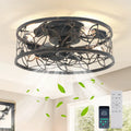 Farmhouse caged ceiling fan with light kit and remote control, 46cm size, by TheChandelierCo, featuring a rustic design and modern convenience.
