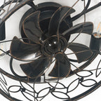 Farmhouse 46cm caged ceiling fan with light kit and remote control, featuring rustic design and black metal finish.