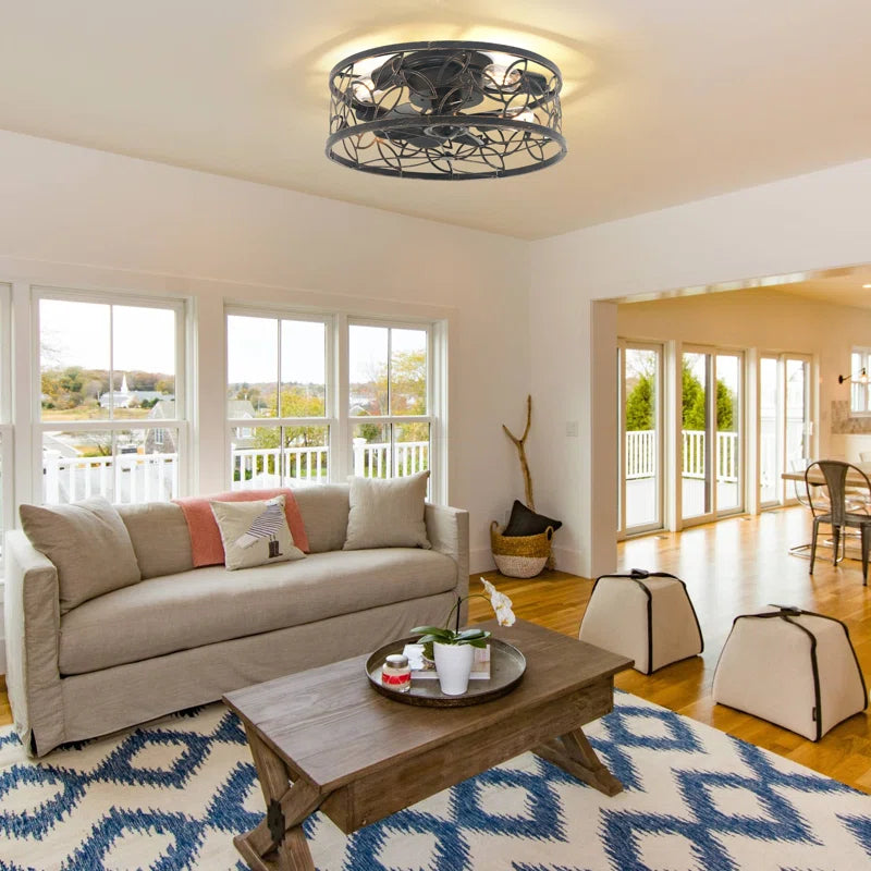 Farmhouse caged ceiling fan with light kit and remote control, 46cm size, by TheChandelierCo.
