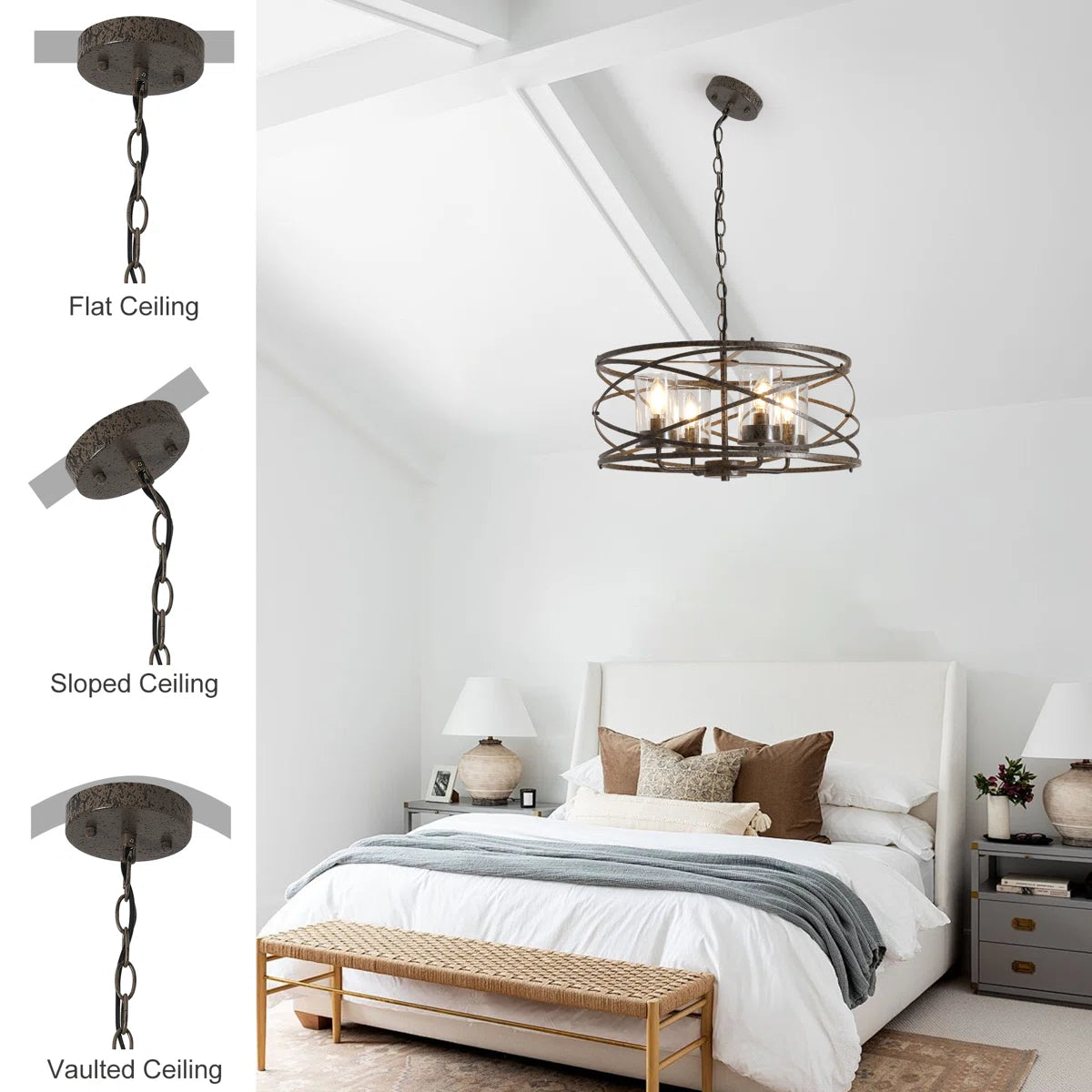 4 - Light Dimmable Farmhouse Unique Design Adjustable Chandelier