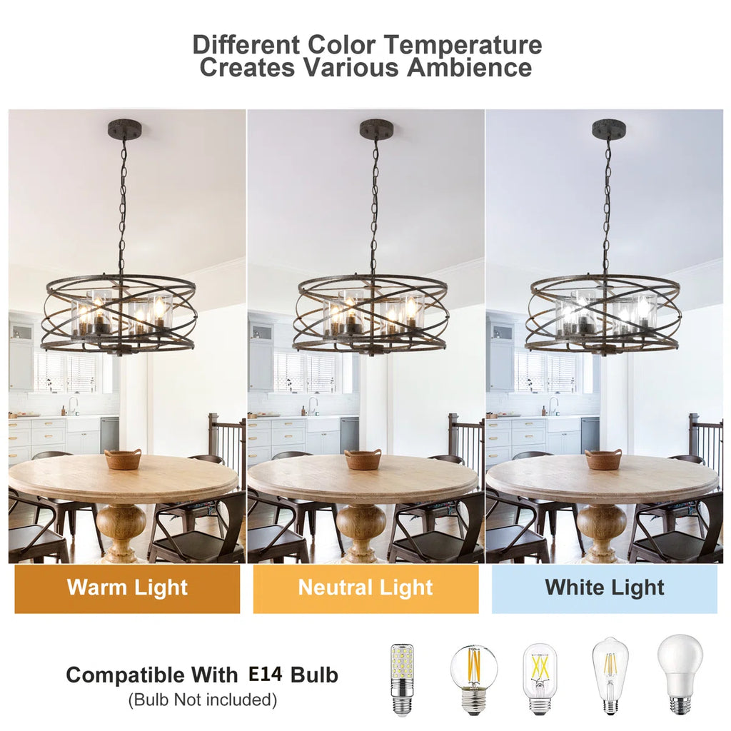 4 - Light Dimmable Farmhouse Unique Design Adjustable Chandelier