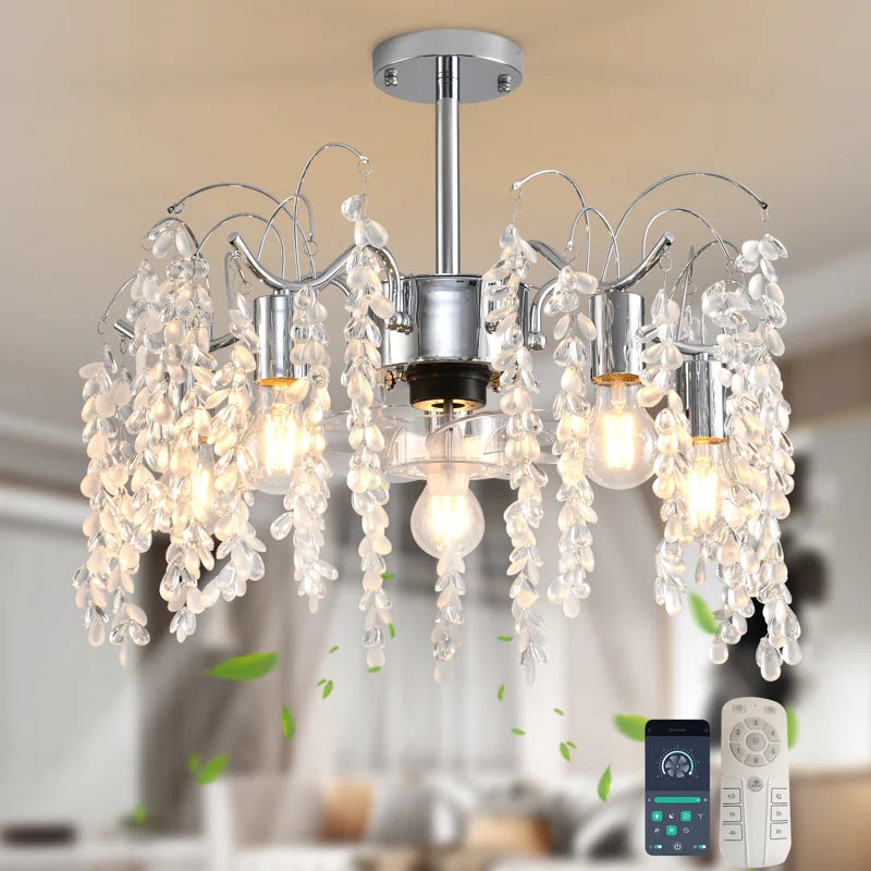 TheChandelierCo 50cm 7-blade crystal chandelier ceiling fan with light kit, remote control, and smart app control.