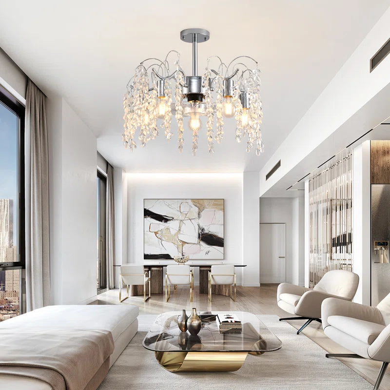 50 cm TheChandelierCo crystal ceiling fan with 7 blades, light kit, remote control, and app for modern home cooling.
