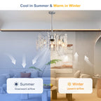 50 cm crystal chandelier ceiling fan by TheChandelierCo with 7 blades, light kit, remote control, and app for easy operation.