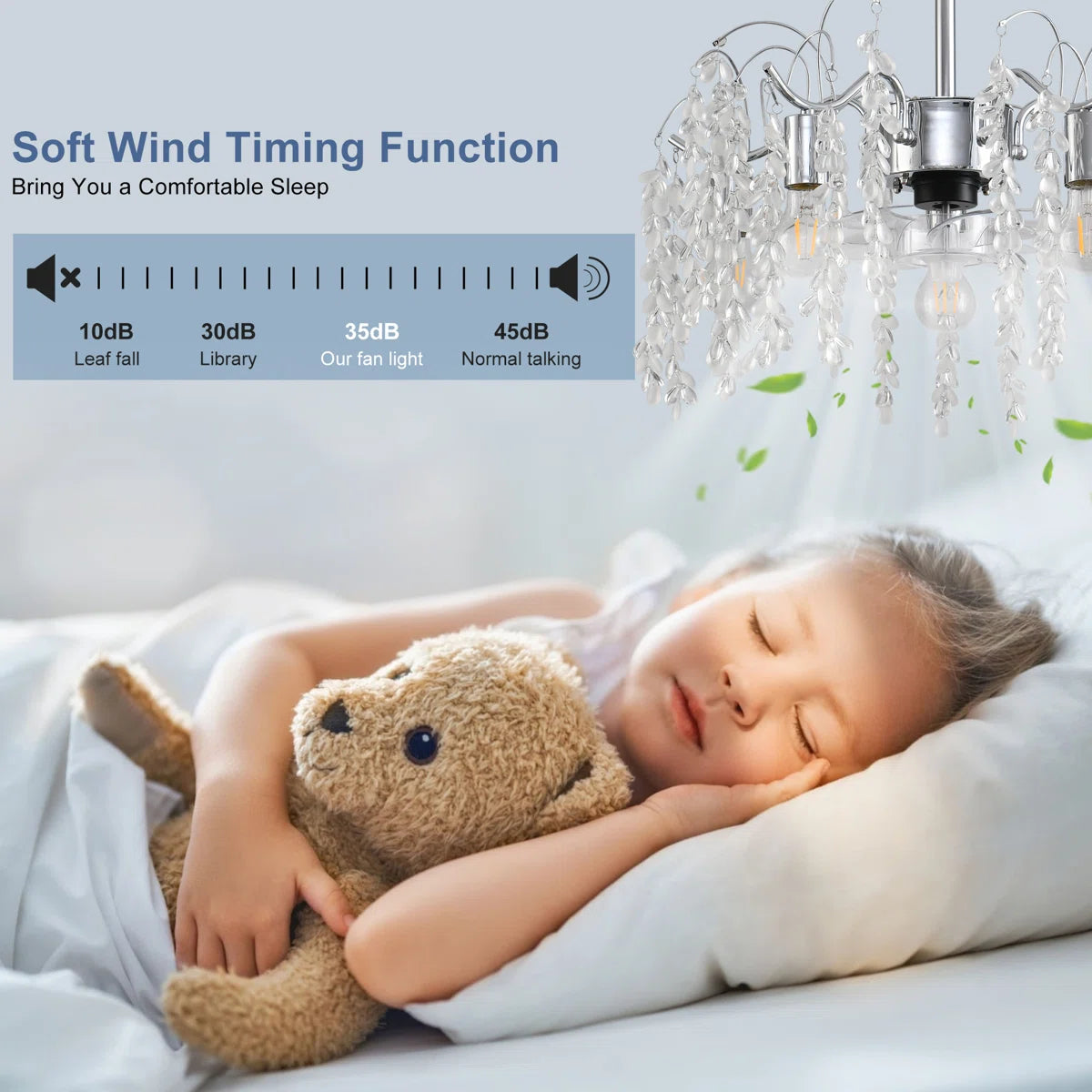 TheChandelierCo 50cm 7-blade crystal ceiling fan with light kit, remote control, and app for modern home decor.