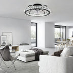 Dimmable 50cm crystal ceiling fan with LED light, remote control, and app compatibility by TheChandelierCo.