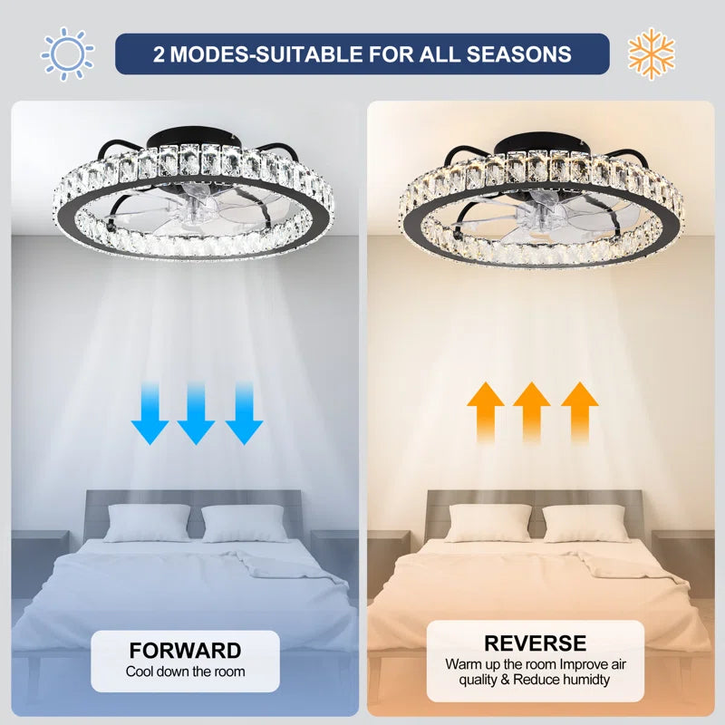 50cm dimmable crystal ceiling fan with integrated LED light, remote control, and app control by TheChandelierCo.