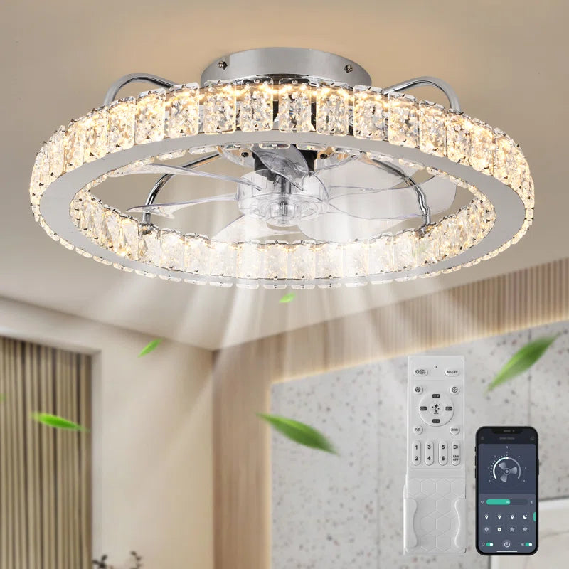 50cm dimmable crystal ceiling fan with LED light, remote control, and app control from TheChandelierCo.