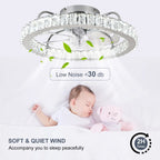 50cm dimmable crystal ceiling fan with LED light, remote control, and app from TheChandelierCo, featuring elegant design and modern functionality.