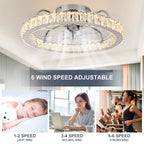 50cm dimmable crystal ceiling fan with LED light, remote control, and app control from TheChandelierCo.