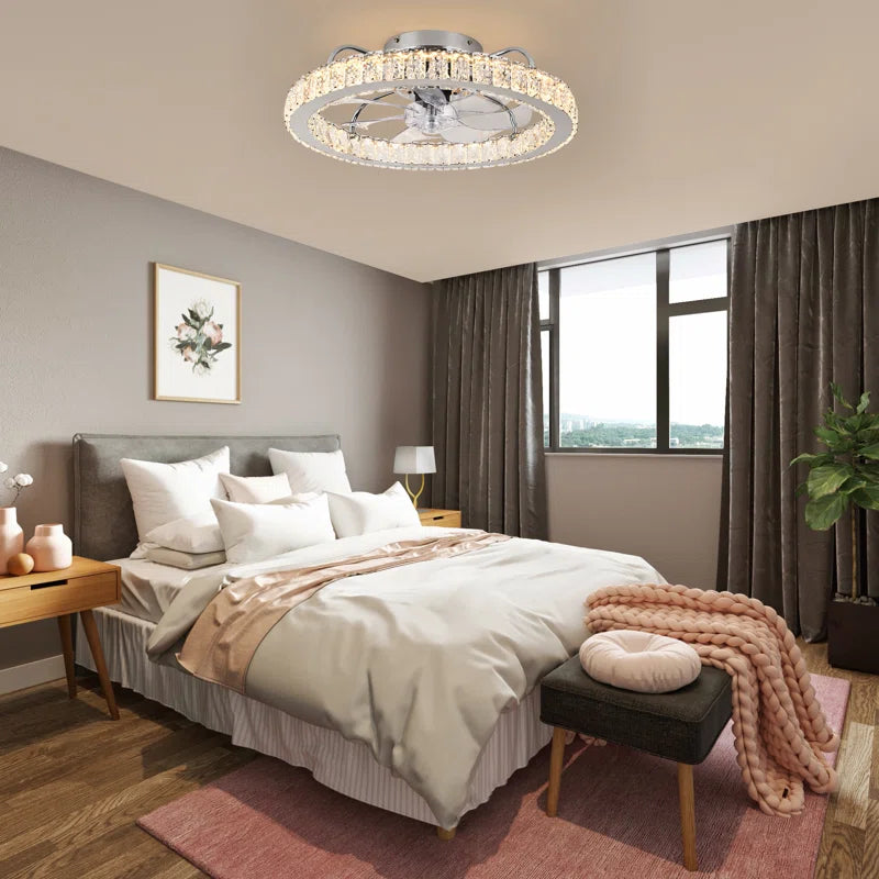 50cm dimmable crystal ceiling fan with LED light, remote control, and app by TheChandelierCo, showcasing the fan with crystal accents.