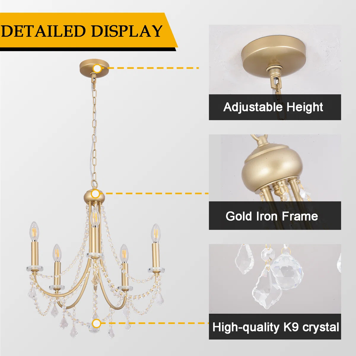 Elegant candle-style chandelier with five lights, featuring classic design and intricate metalwork, ideal for traditional home decor.