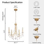 Elegant candle-style chandelier with five lights and classic design, featuring ornate metalwork and candle-shaped bulbs.