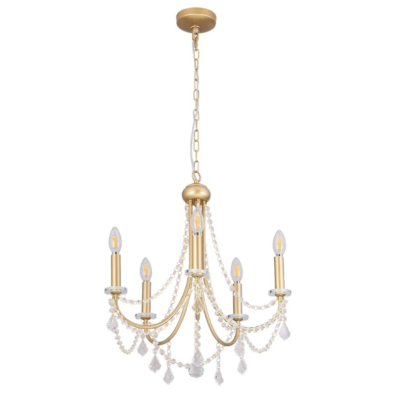 Five-light candle-style chandelier from TheChandelierCo featuring elegant candle holders and classic design elements.