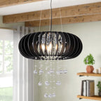 6 - Light Wood Caged Crystal Dimmable Chandelier