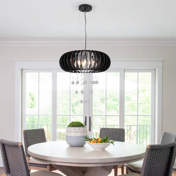 6 - Light Wood Caged Crystal Dimmable Chandelier