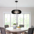 6 - Light Wood Caged Crystal Dimmable Chandelier