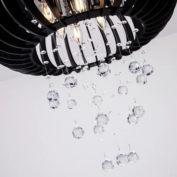 6 - Light Wood Caged Crystal Dimmable Chandelier