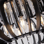 6 - Light Wood Caged Crystal Dimmable Chandelier